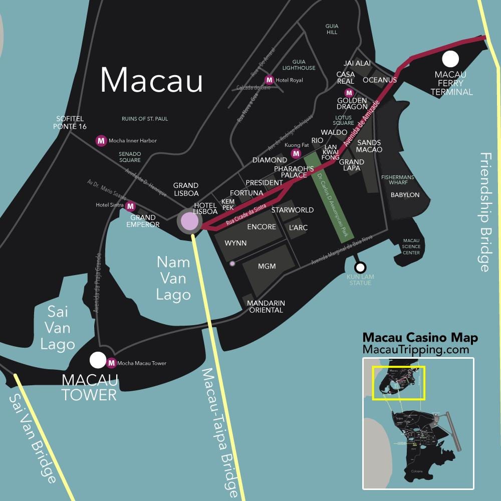 zemljevid Macao Kitajska igralnice