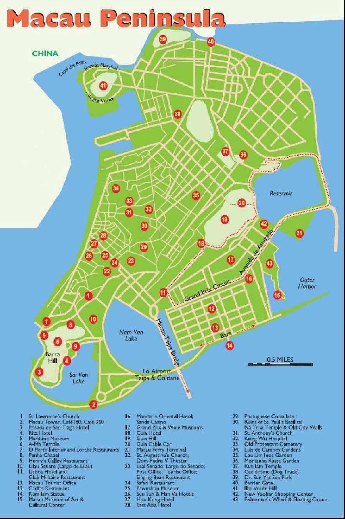 Macau turistične točke zemljevid