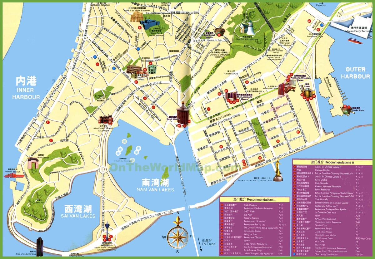 turistične točke v Macau zemljevid